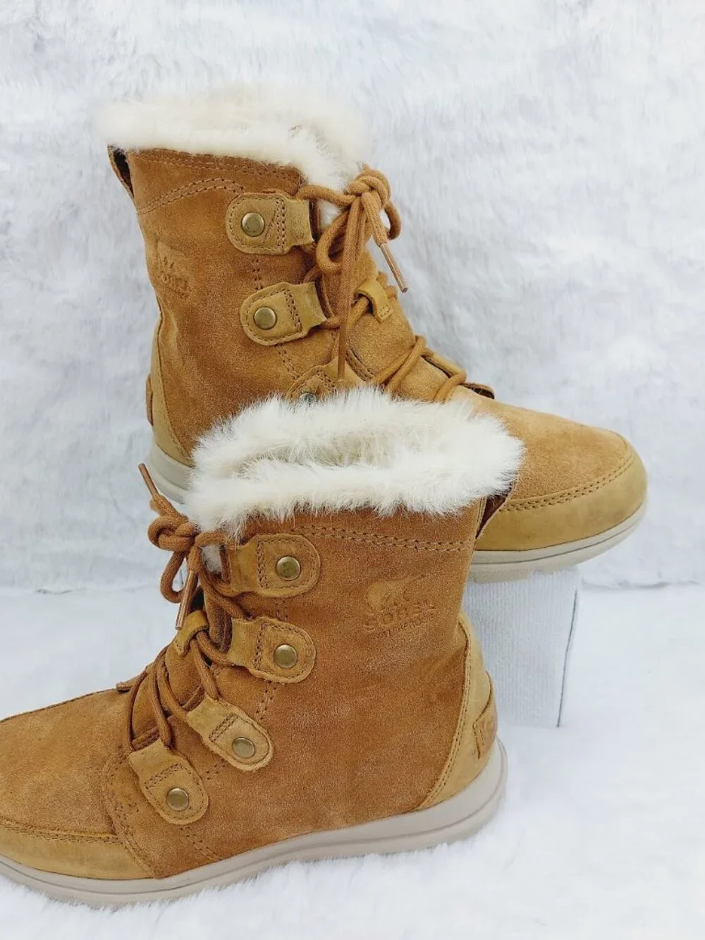 Sorel Women's Brown White Suede Lace Up Waterproof Snow Winter Boots Size US 8